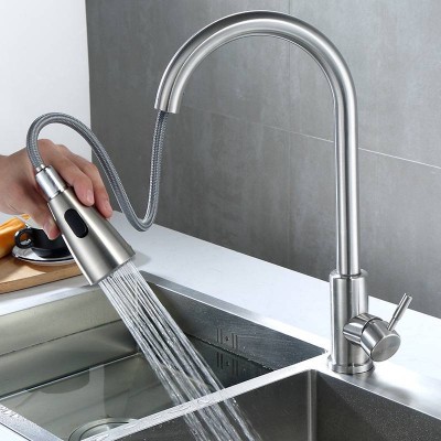 Hot sale stretchable 360 degree rotatable hot and cold 304 stainless steel kitchen faucet