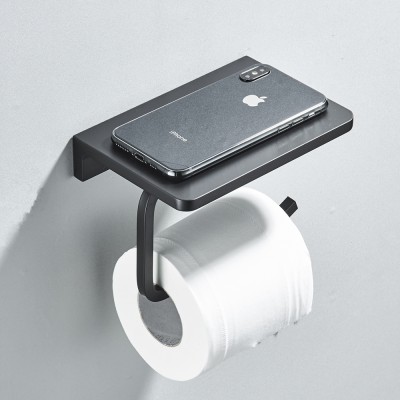 Space Aluminium matte black toilet paper and phone holder bathroom accessories